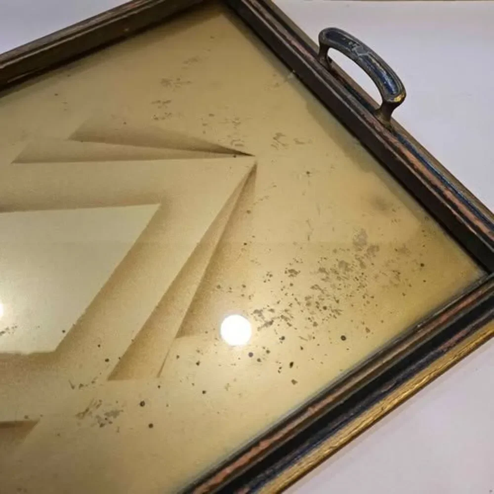1926 Antique Art Deco Style Geometric Mirror Serving Tray